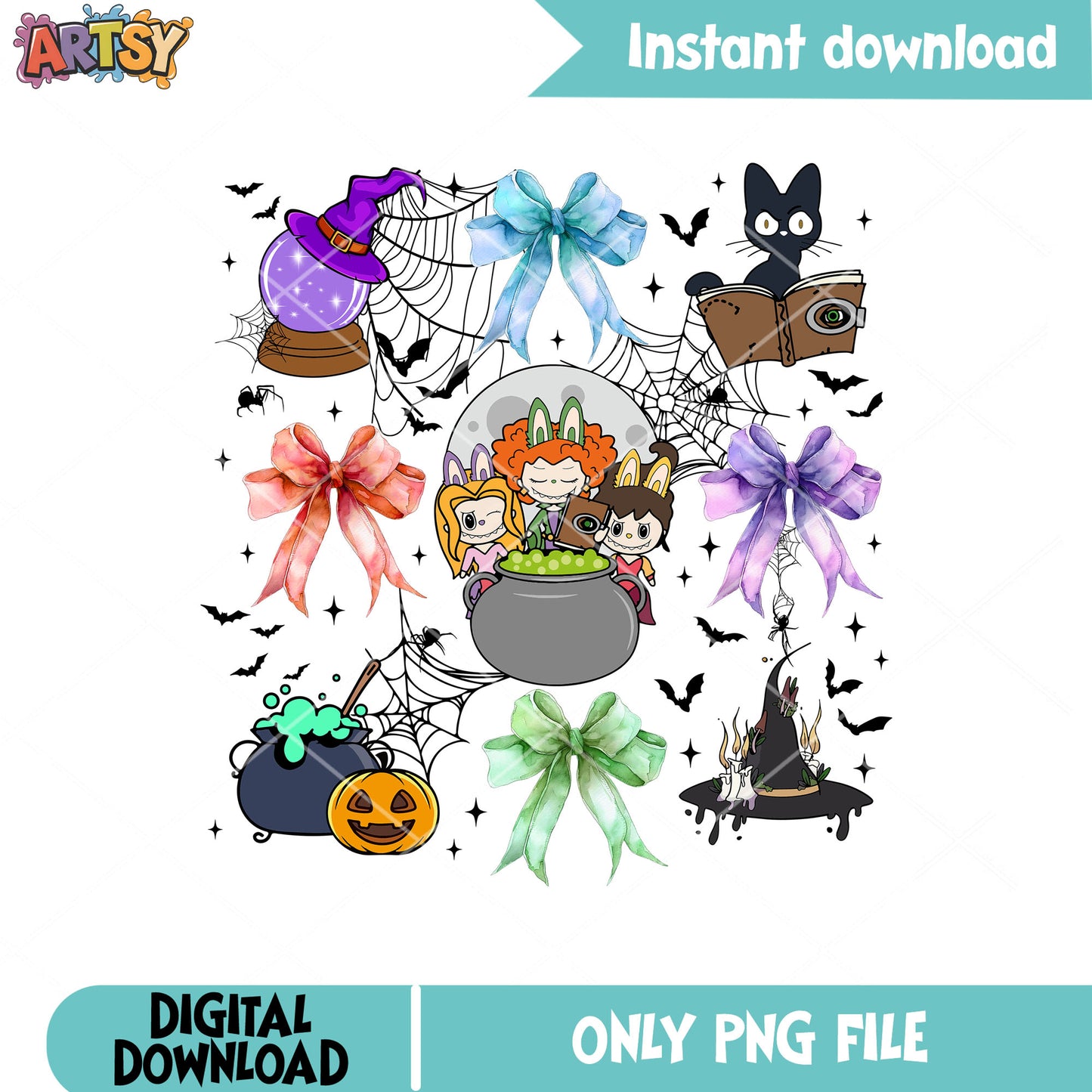 Hocus pocus labubu bow tie png, hocus pocus png, labubu with bow​ png