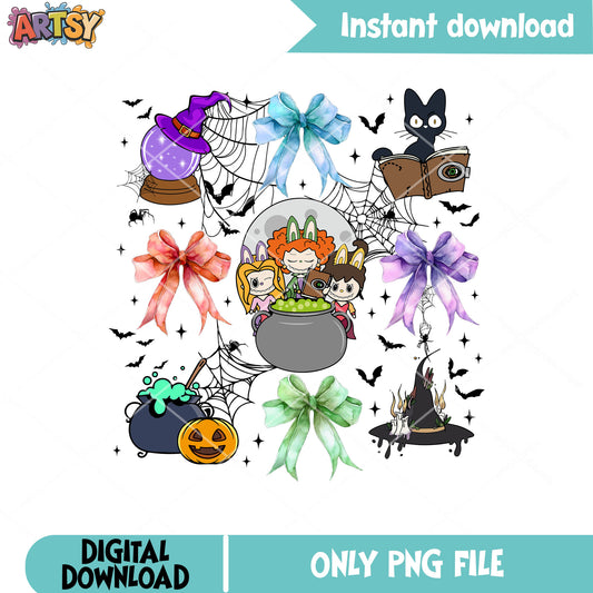 Hocus pocus labubu bow tie png, hocus pocus png, labubu with bow​ png
