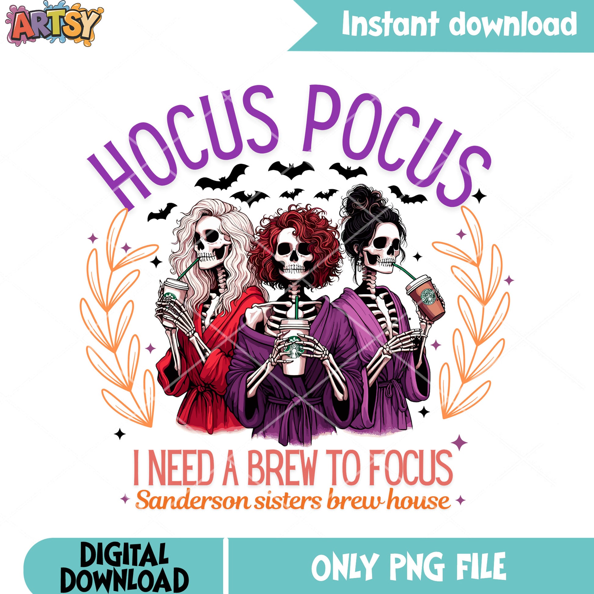 Hocus pocus scary bats png, skeleton pumpkin png, scary night png
