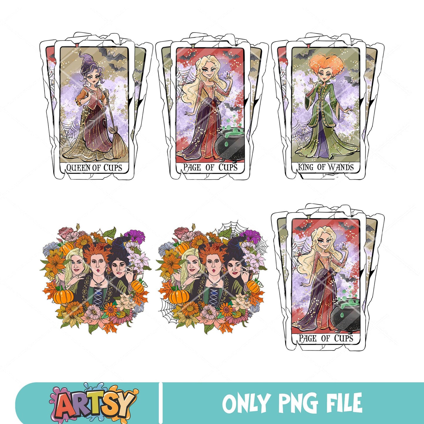 Hocus pocus tarot png bundle, hocus pocus png, halloween tarot png