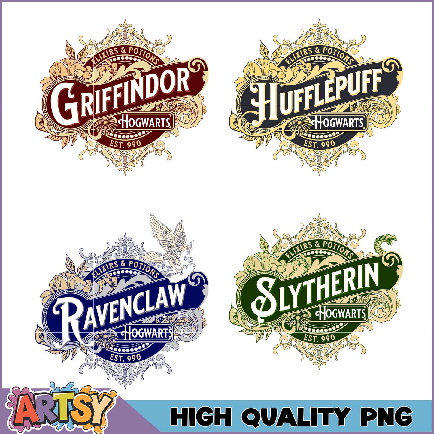 Hogwarts House Logos PNG Bundle High Quality Download