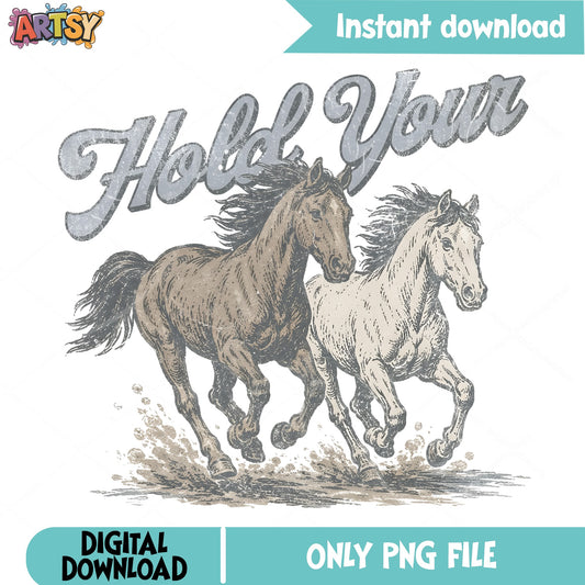 Hold Your Horses Retro Western PNG, Cowgirl PNG, Wild Horse PNG