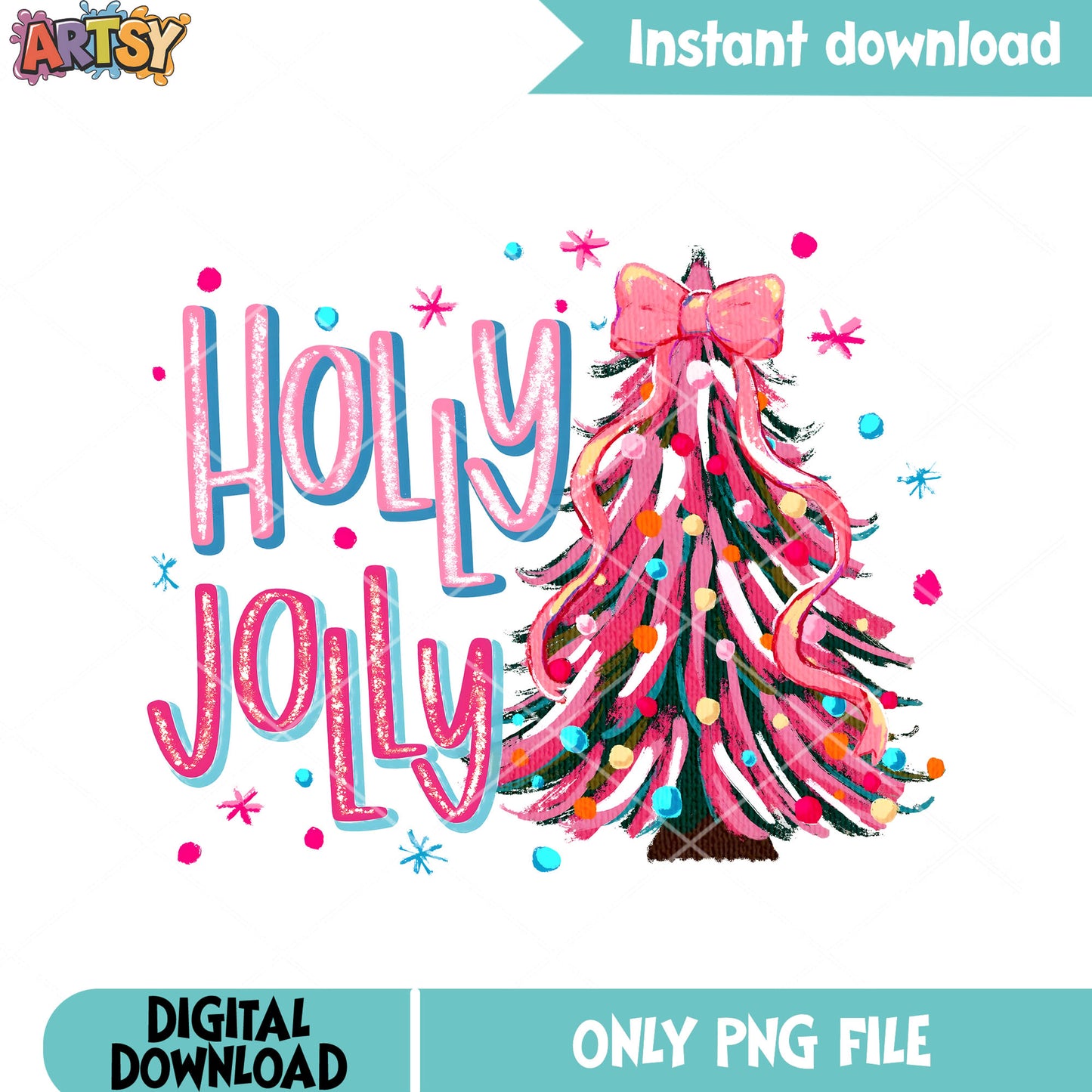 Holly jolly christmas png, tree lights png, pink christmas tree png