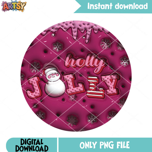 Holly jolly snowman png, pink holly jolly png, cute snowman png