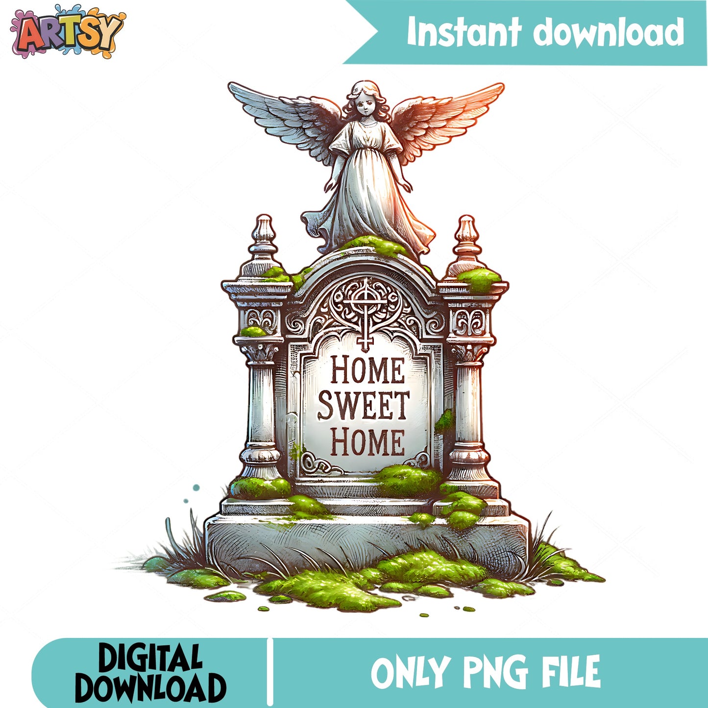 Home Sweet Home Gravestone PNG, Angel Tombstone, Halloween PNG