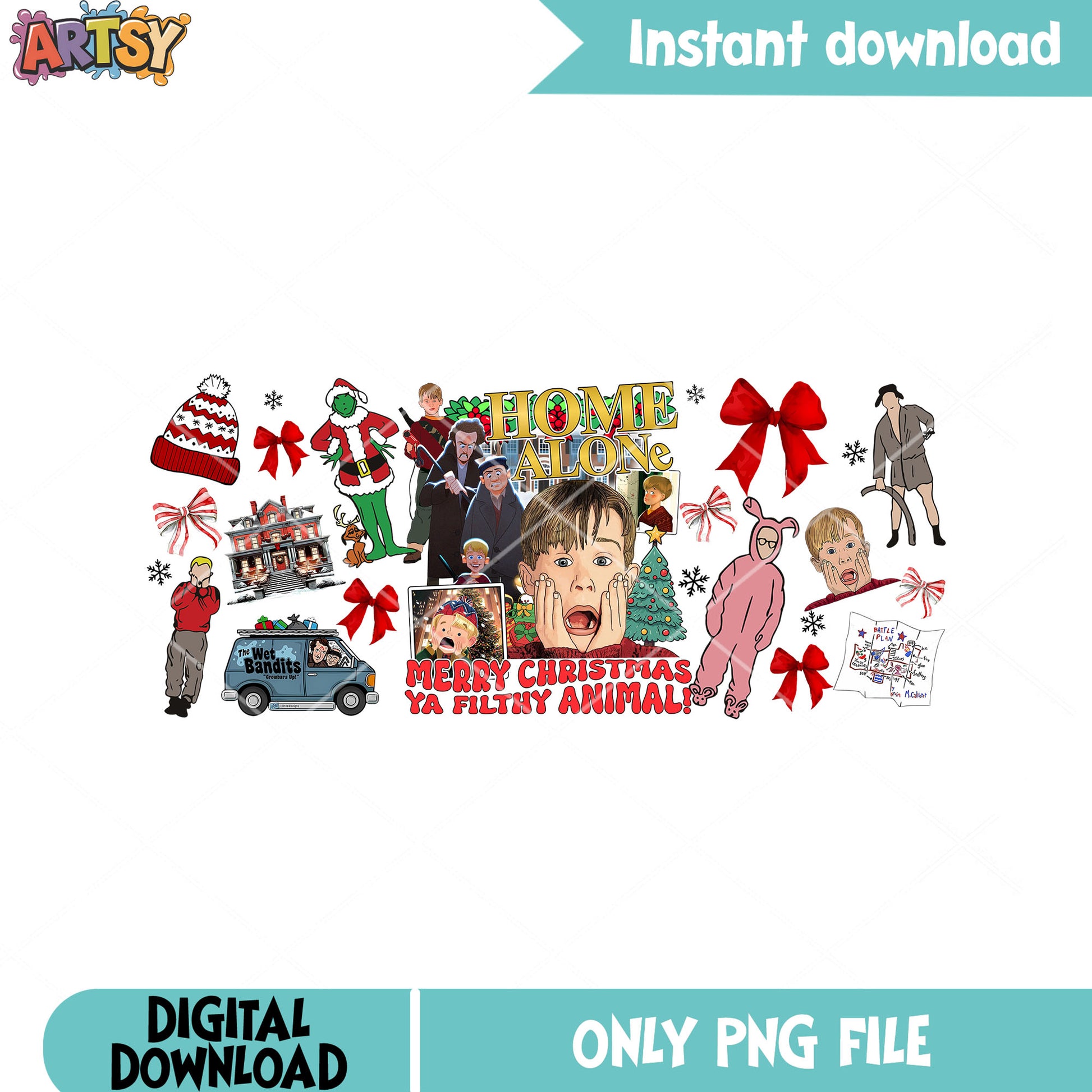 Home alone house wet png, kevin screaming png, funny animal png