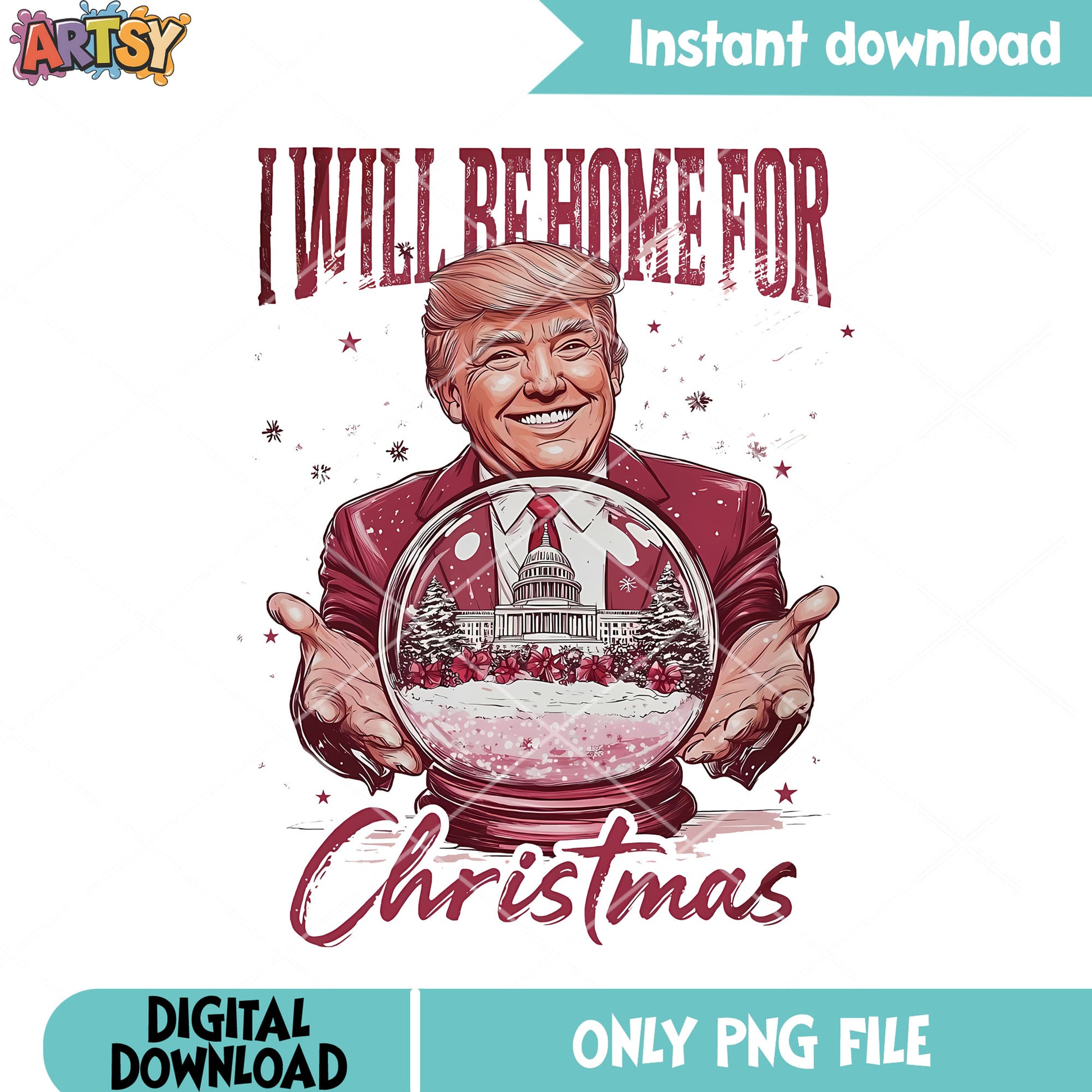 Home for christmas png, trump decoration christmas png, snow globe png