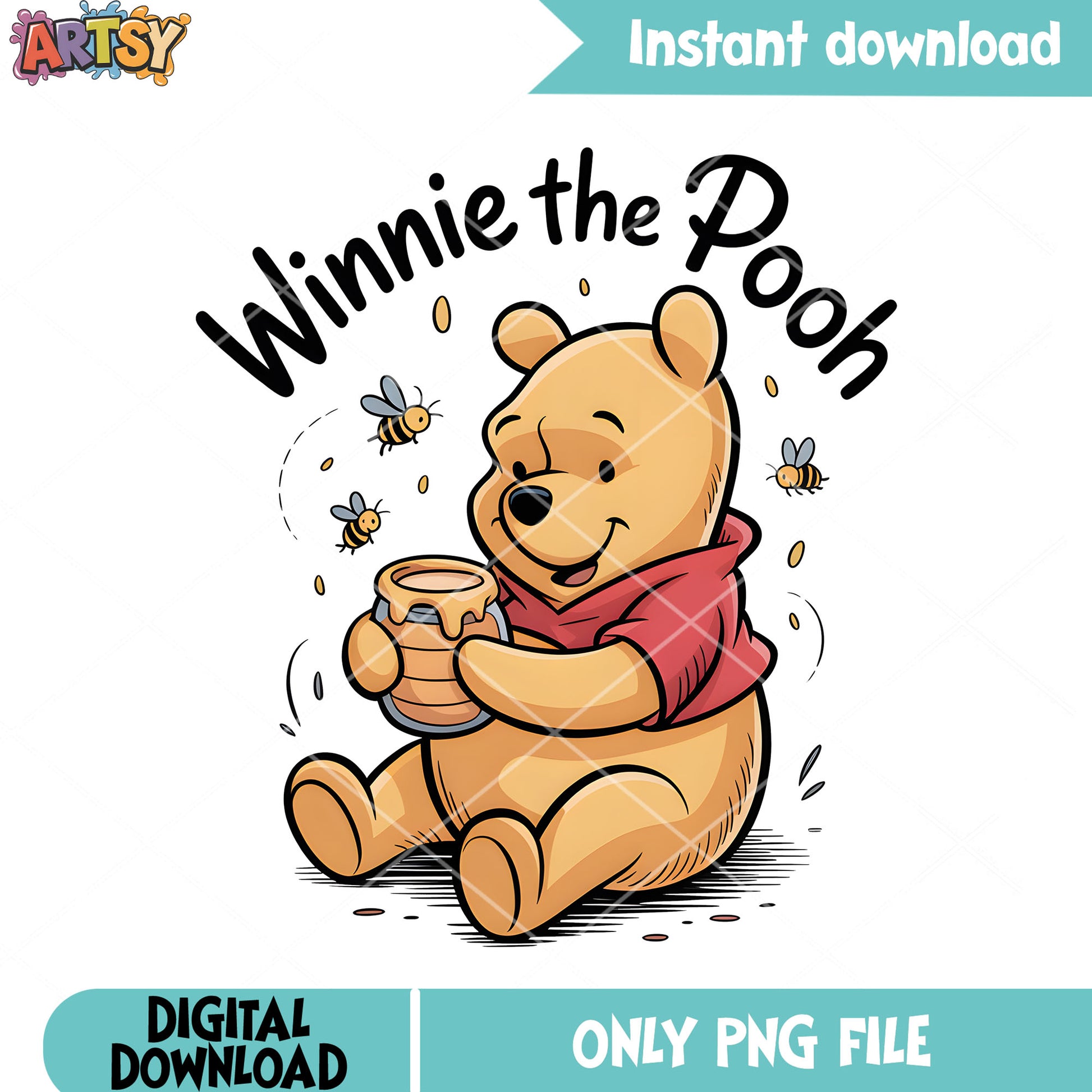 Honey bee pooh bear png, disney vibes png, pooh poster png