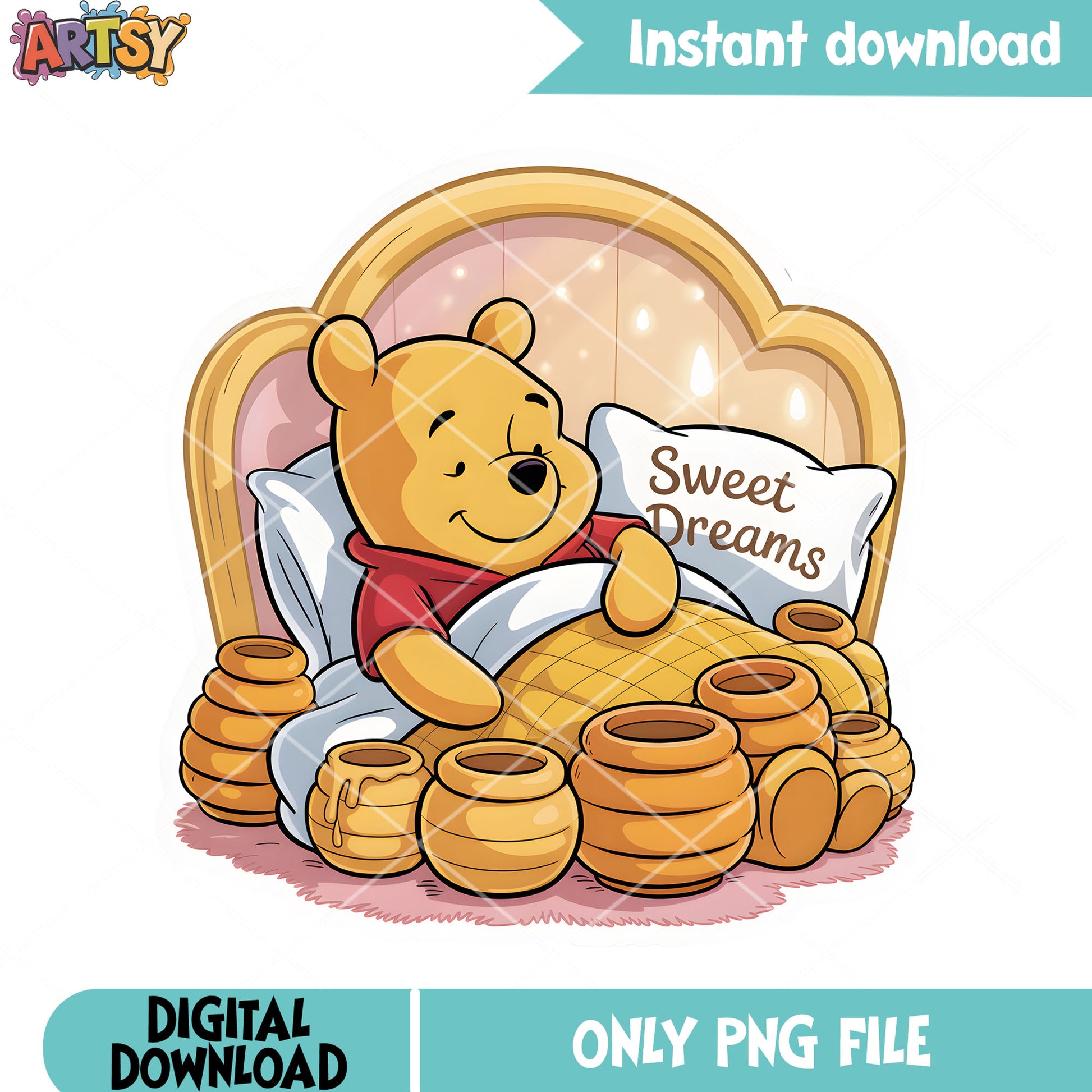 Honey dream pooh bear png, honey pot png, disney poster png