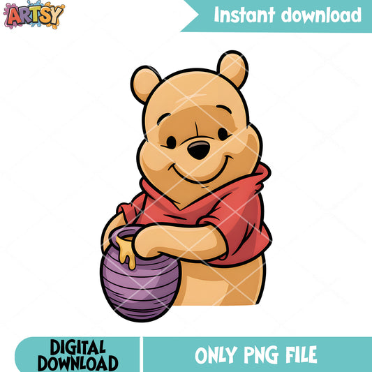 Honey vibes with pooh bear png, classic pooh png, vintage winnie pooh png
