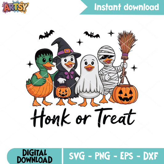 Honk or treat cute halloween svg, goose halloween svg, trick or treat svg