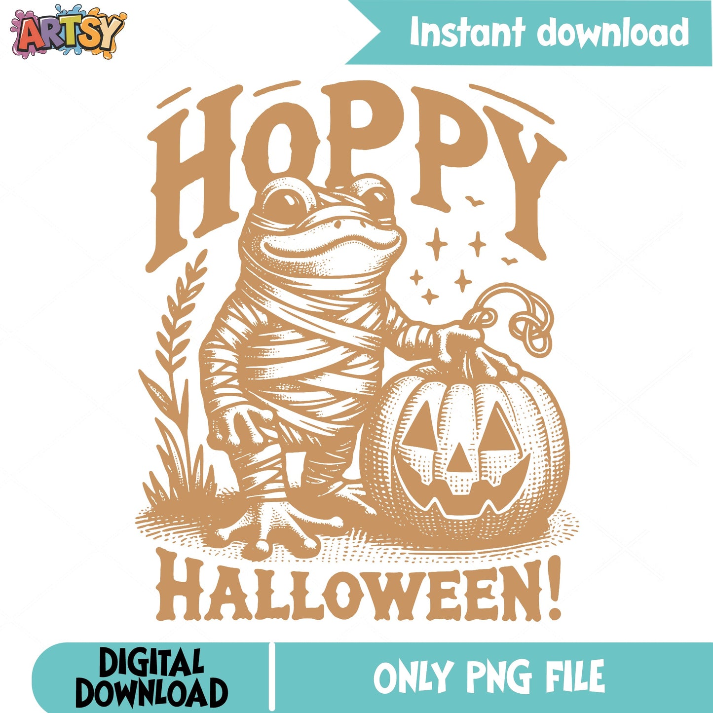 Hoppy Halloween Frog Mummy PNG, Halloween Frog PNG, Pumpkin PNG