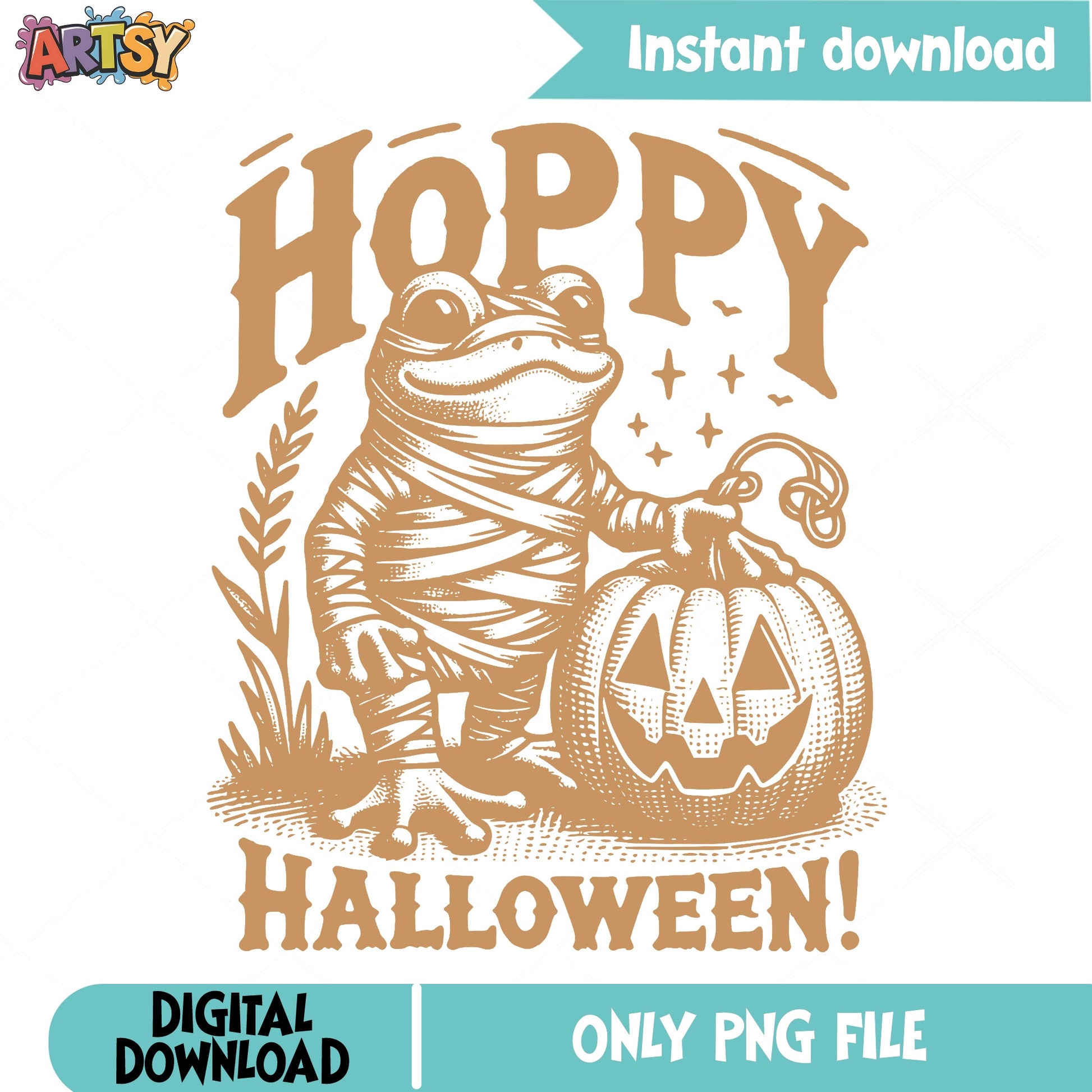 Hoppy Halloween Frog Mummy PNG, Halloween Frog PNG, Pumpkin PNG