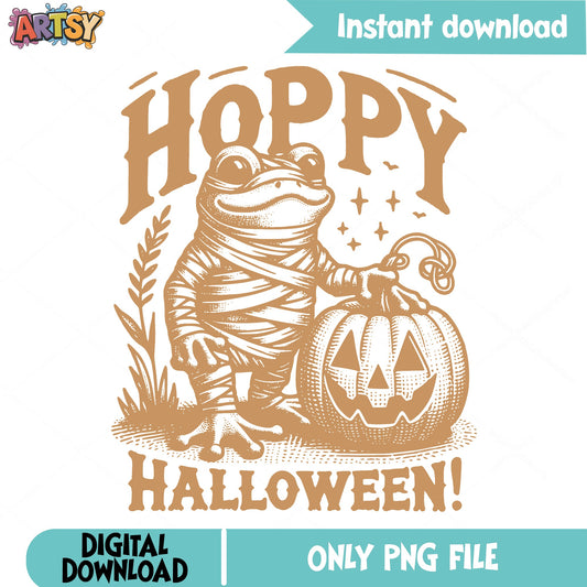 Hoppy Halloween Frog Mummy PNG, Halloween Frog PNG, Pumpkin PNG