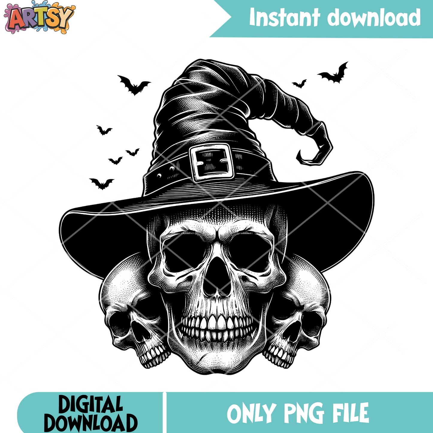 Horrible bats witches hat png, skeleton skull png, halloween scary png