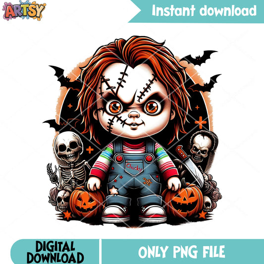 Horrible chucky doll png, scared face png, cute halloween png