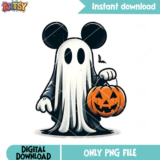 Horrible mickey mouse png, wicker pumpkin png, ghost blanket png