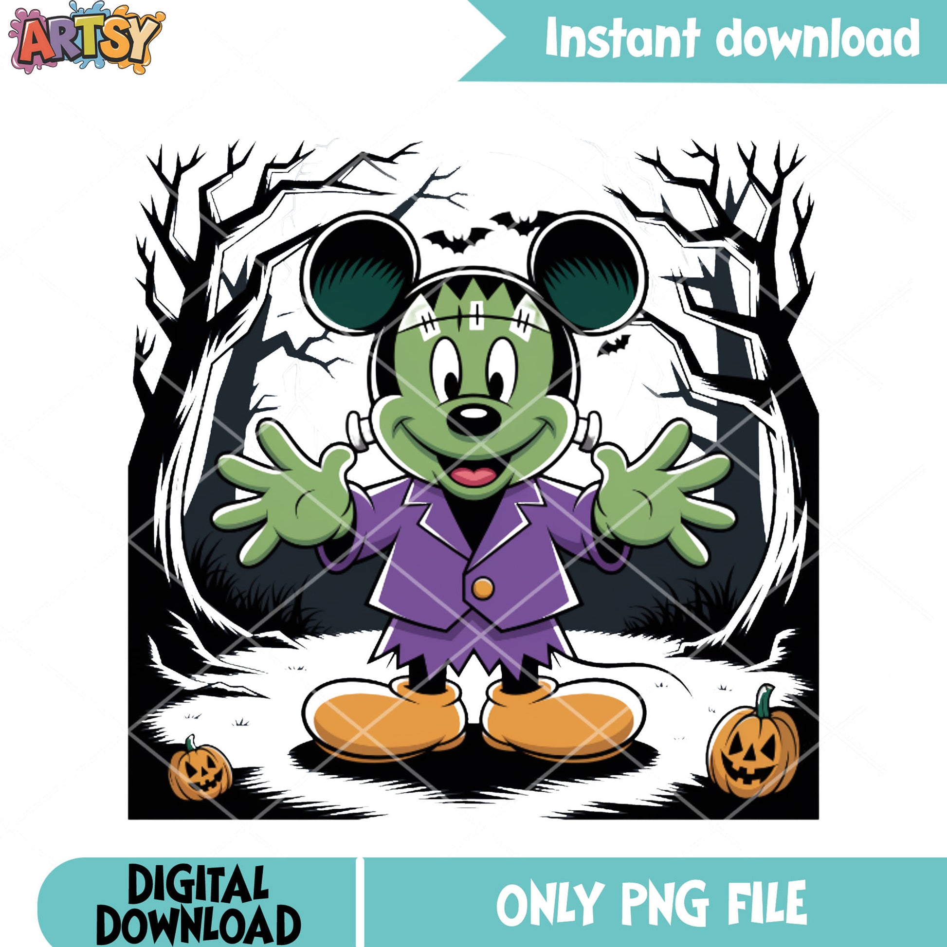 Horrible mickey png, jack o lantern png, frankenstein costume png