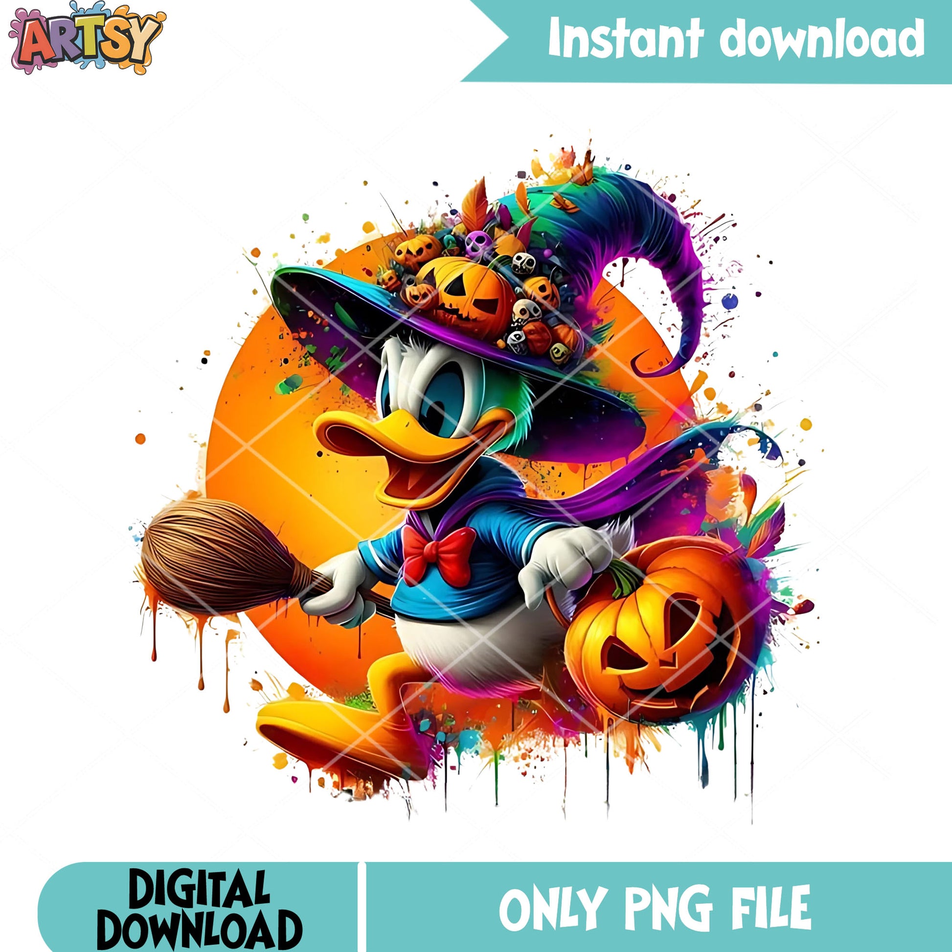 Horrific donald duck png, disney halloween png, full night moon png