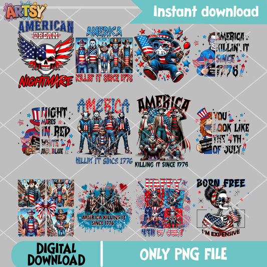 Horror 4th of july png bundle, 4th of july png, horror movie png