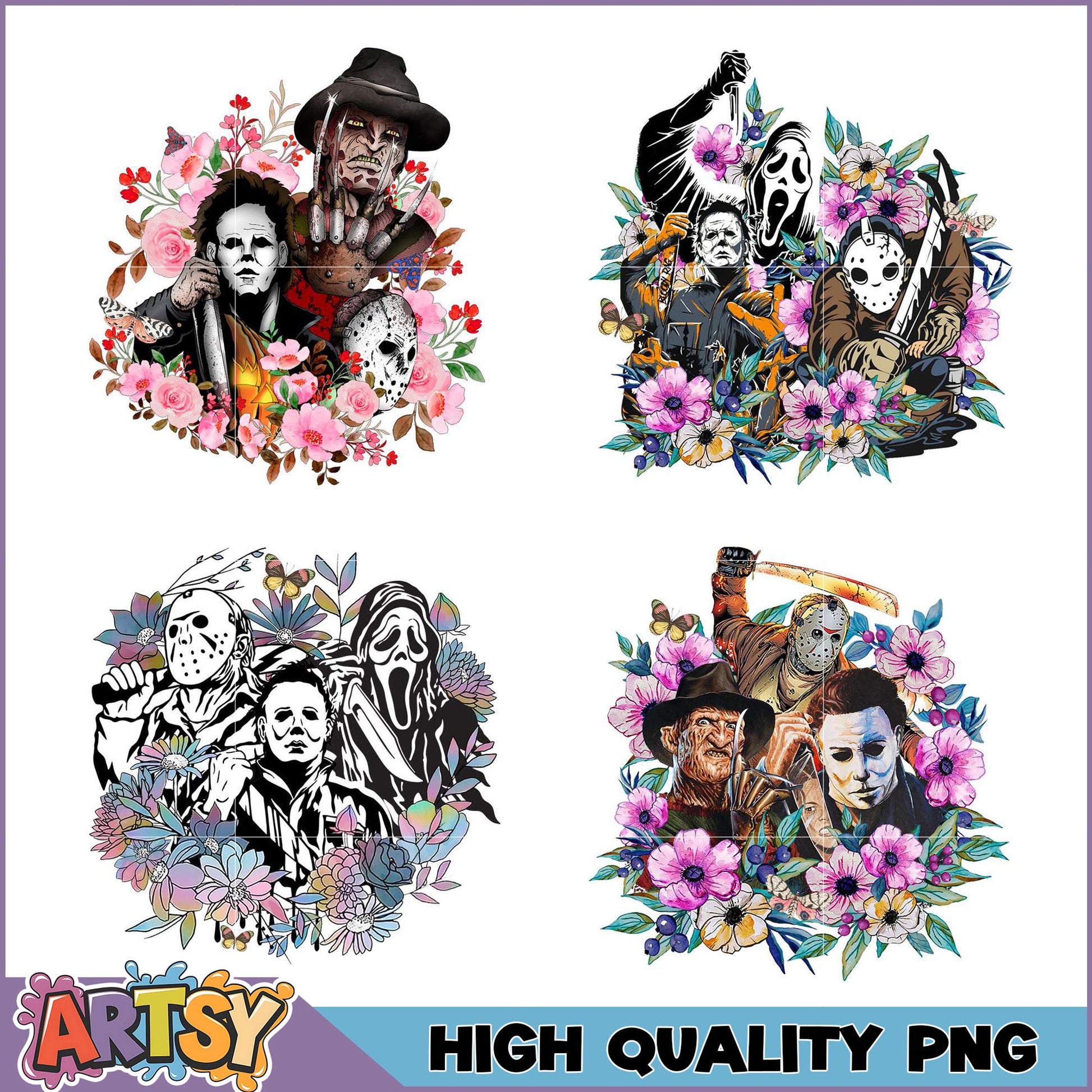 Horror Movie Floral PNG Bundle High Quality