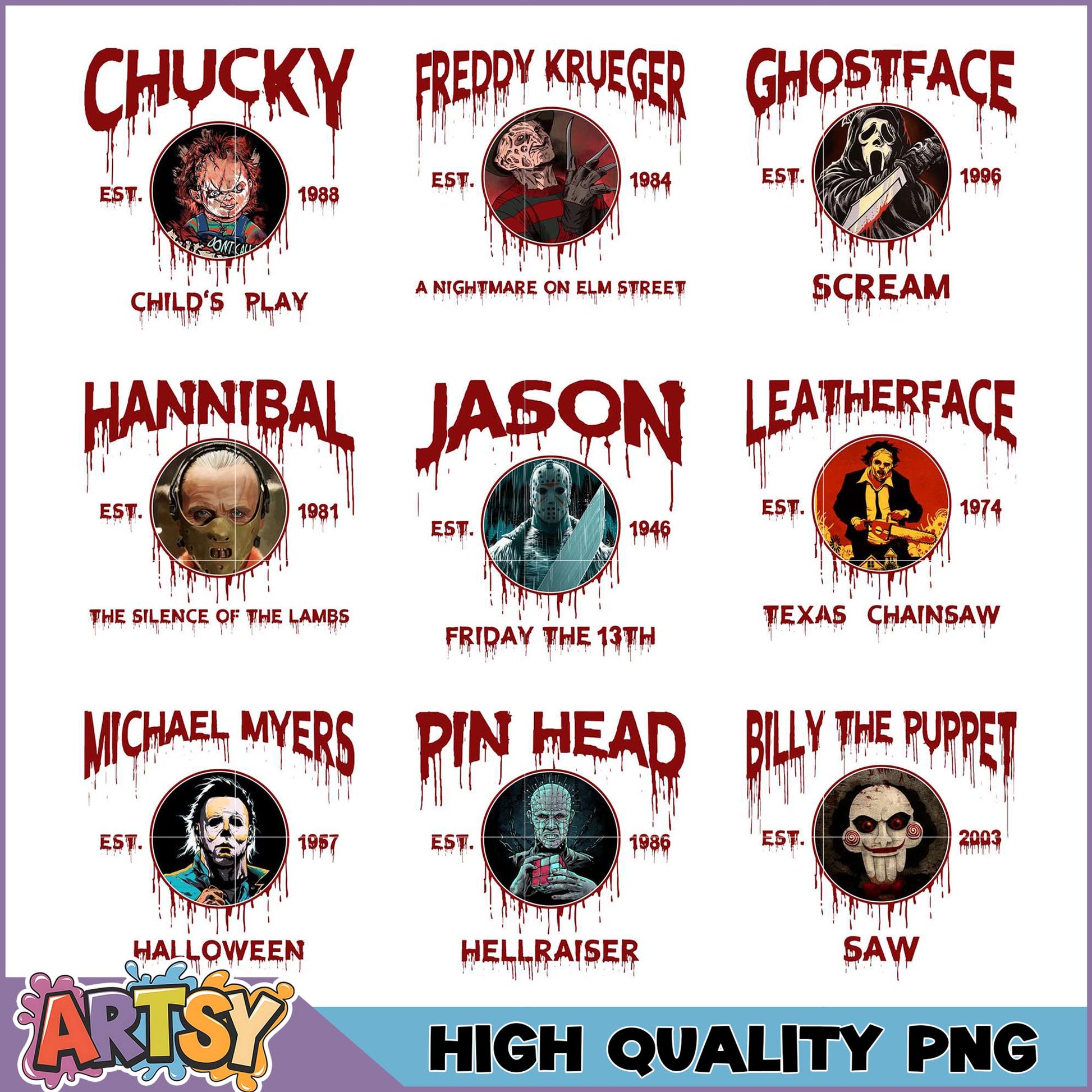 Horror Movie Icons PNG Bundle High Quality Images