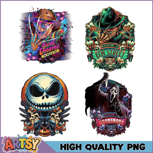 Horror Movie PNG Bundle Freddy, Ghostface, Jack