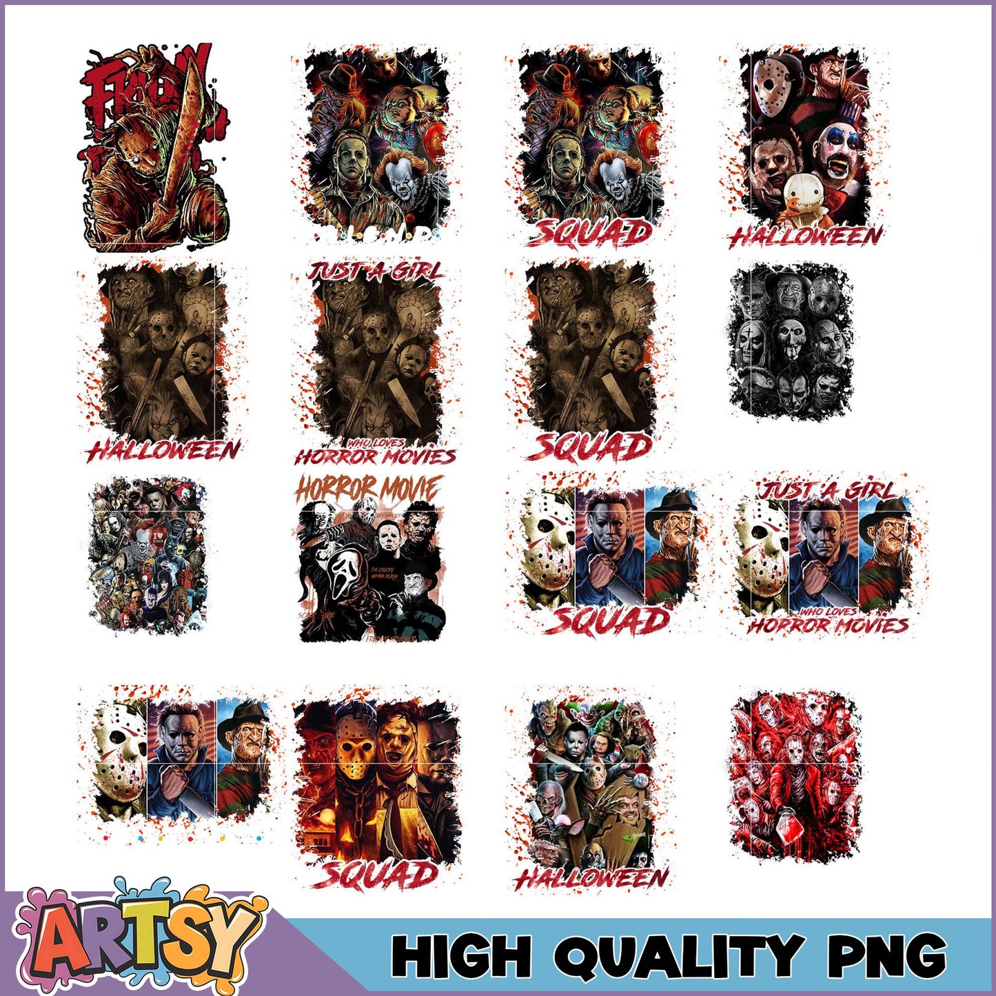 Horror Movie PNG Bundle Halloween Squad Designs