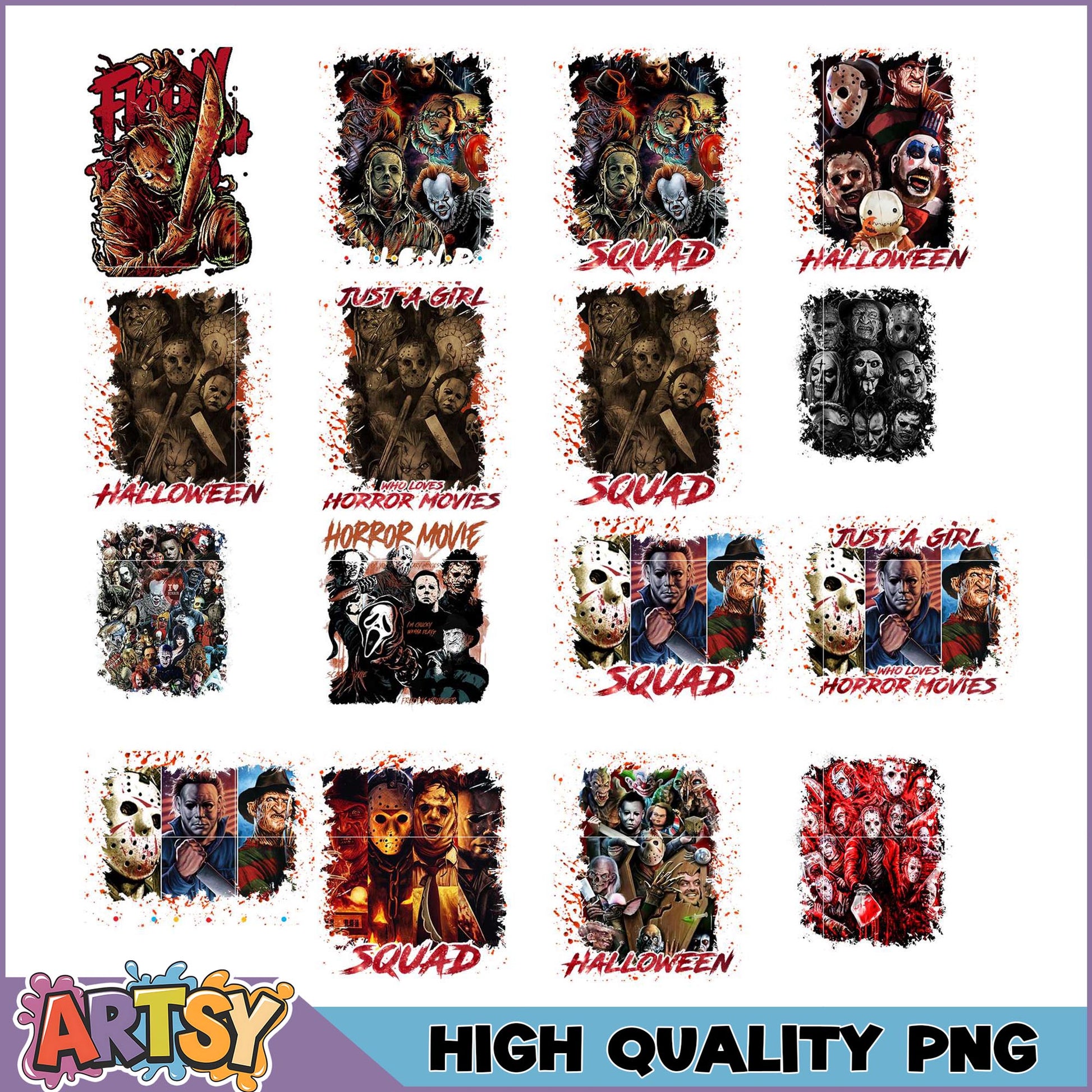 Horror Movie PNG Bundle Halloween Squad Designs