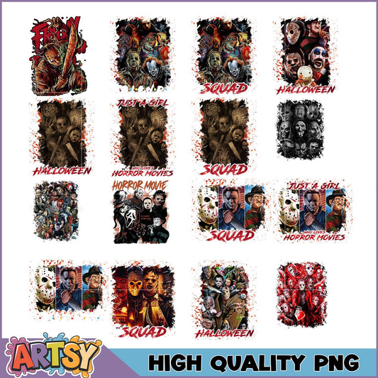 Horror Movie PNG Bundle Halloween Squad Designs