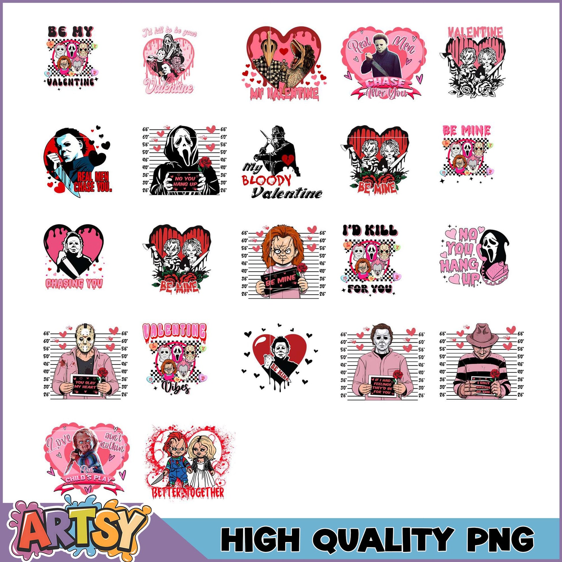 Horror Movie Valentine's PNG Bundle