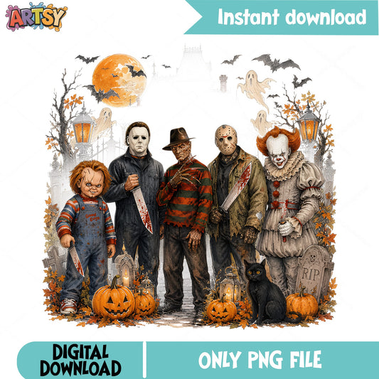 Horror Characters Halloween PNG, Scary Movie Villains PNG, Halloween PNG