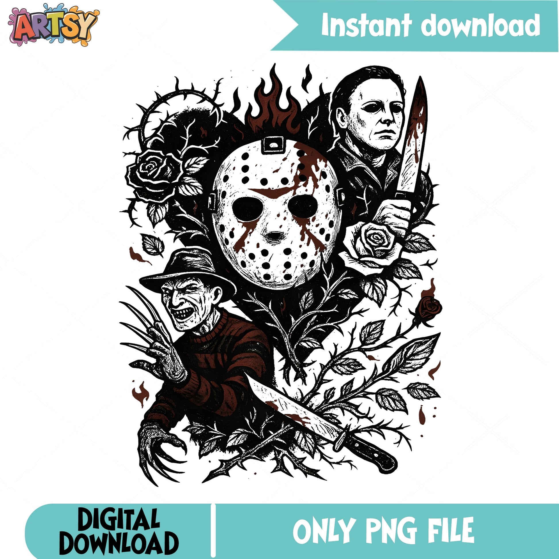 Horror Movie Killers PNG, Freddy Jason Michael Myers PNG, Halloween PNG
