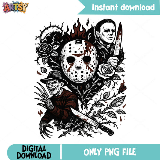 Horror Movie Killers PNG, Freddy Jason Michael Myers PNG, Halloween PNG