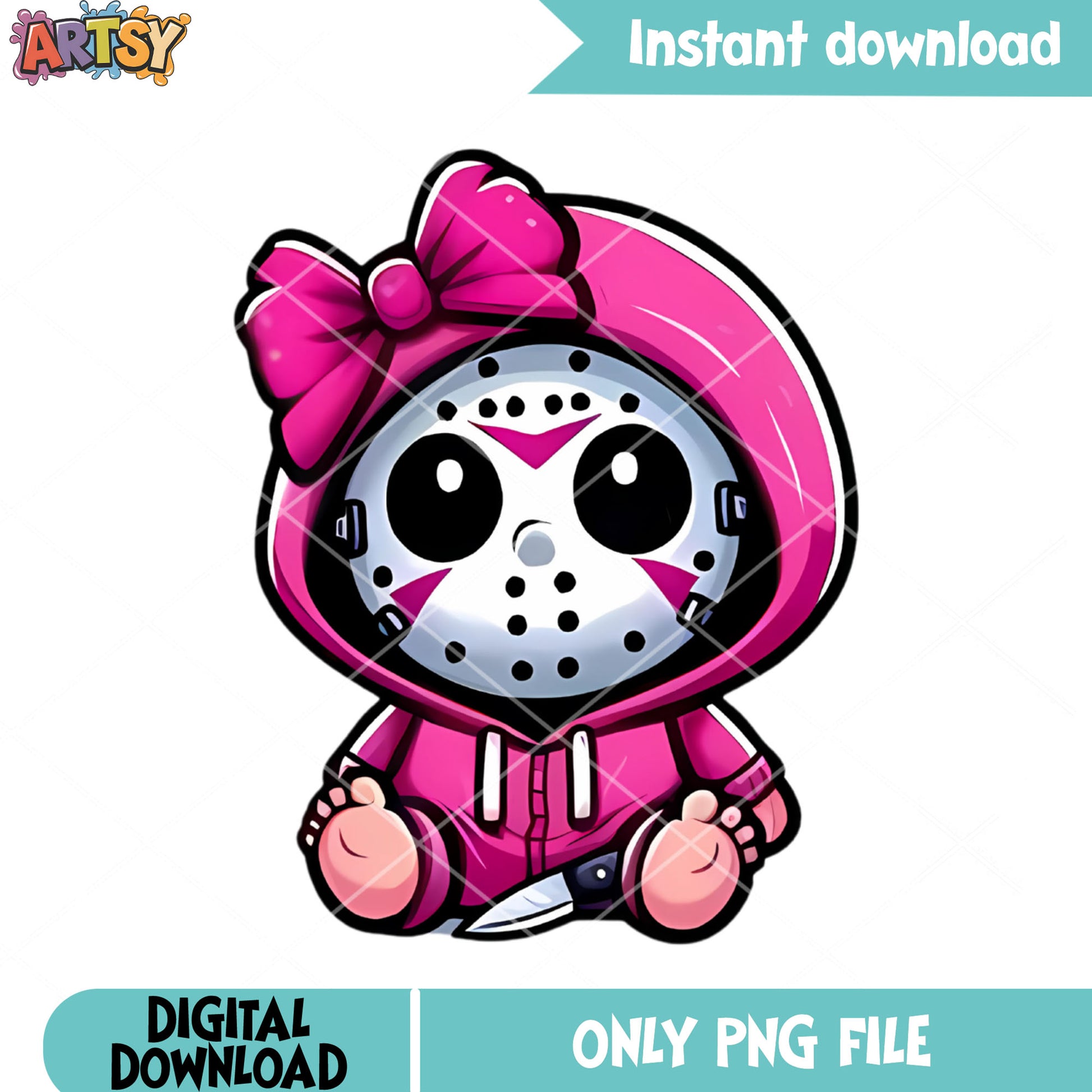 Horror character png, cute halloween png, pink raincoat png