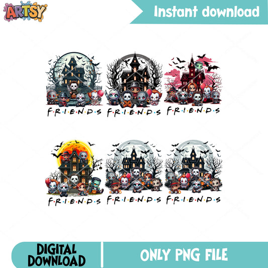 Horror chibi friends png bundle, horror chibi png, horror movies png