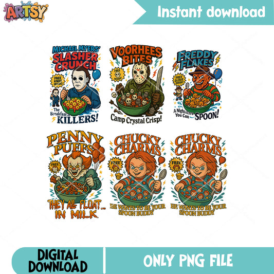 Horror cute quotes png bundle, horror characters png, horror quotes png