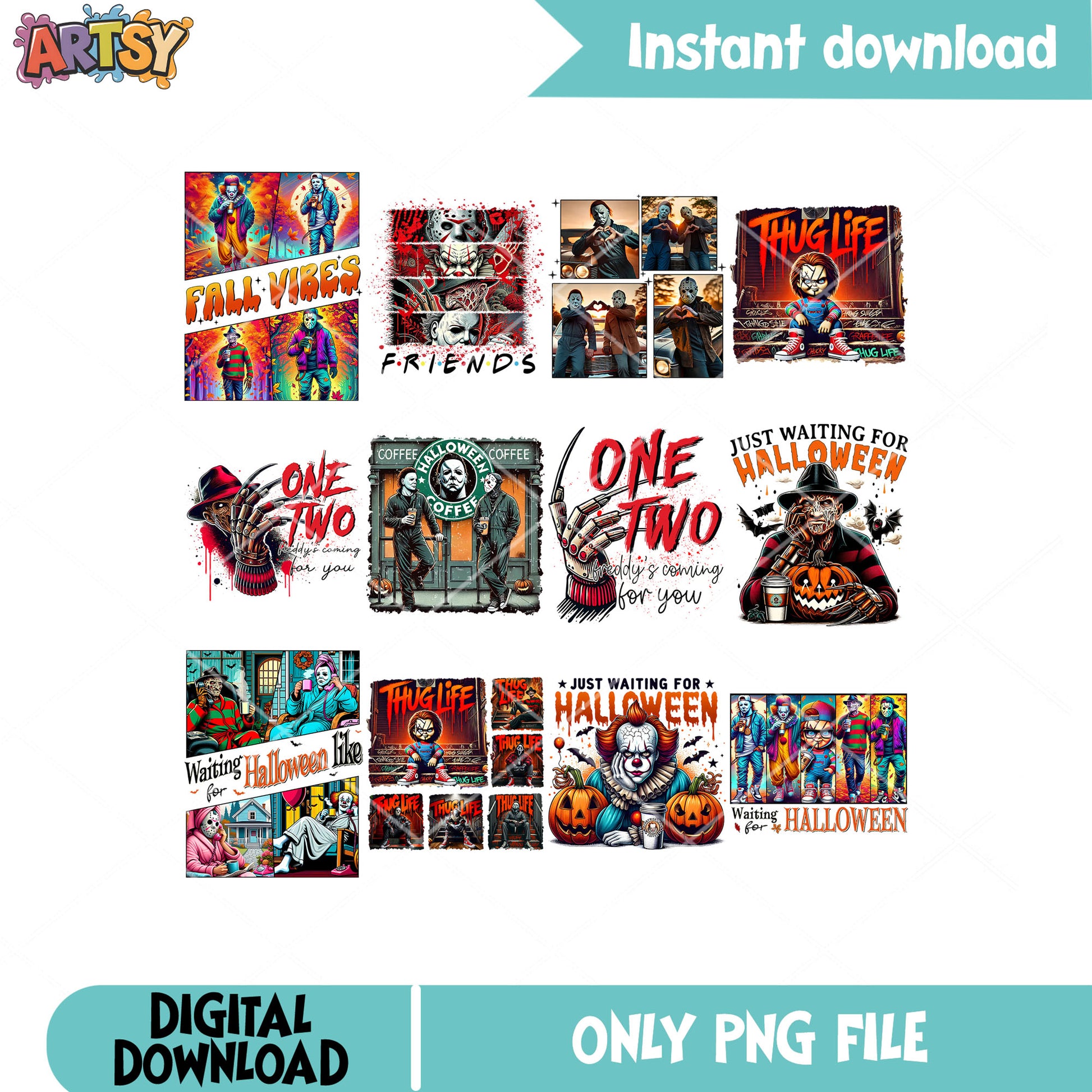 Horror fall vibes png bundle, just waiting halloween png, horror vibes png