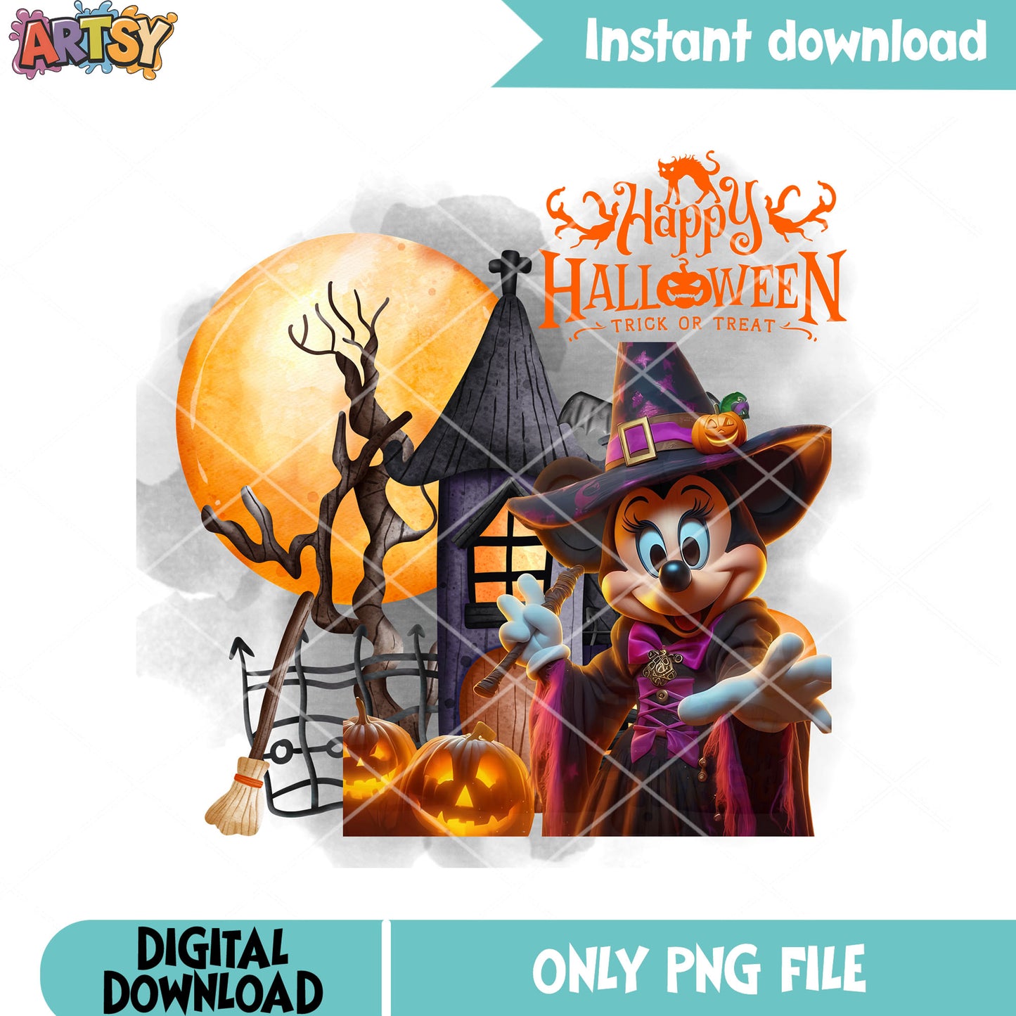 Horror full moon night png, wicker pumpkin png, witch costume png