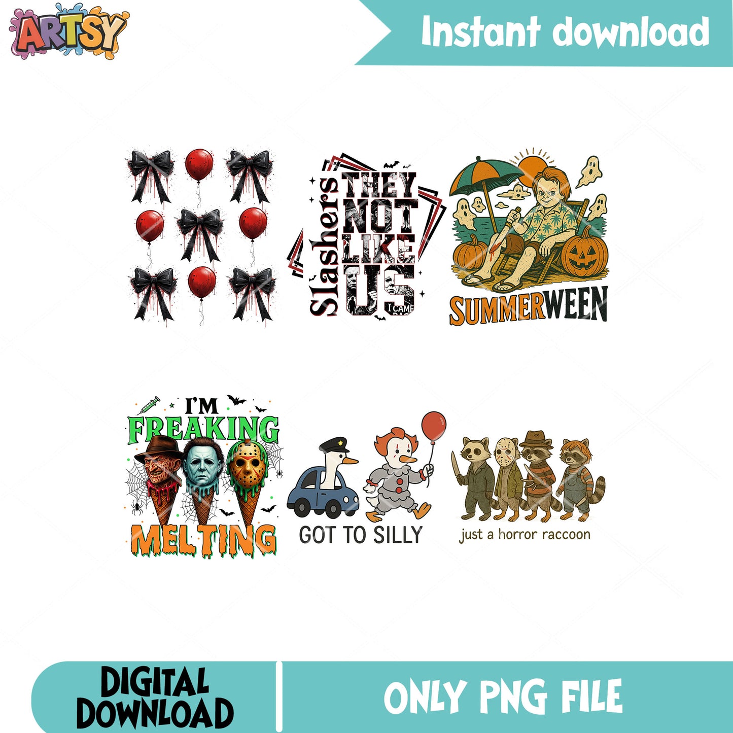 Horror funny design png bundle, horror halloween png, murder horror png