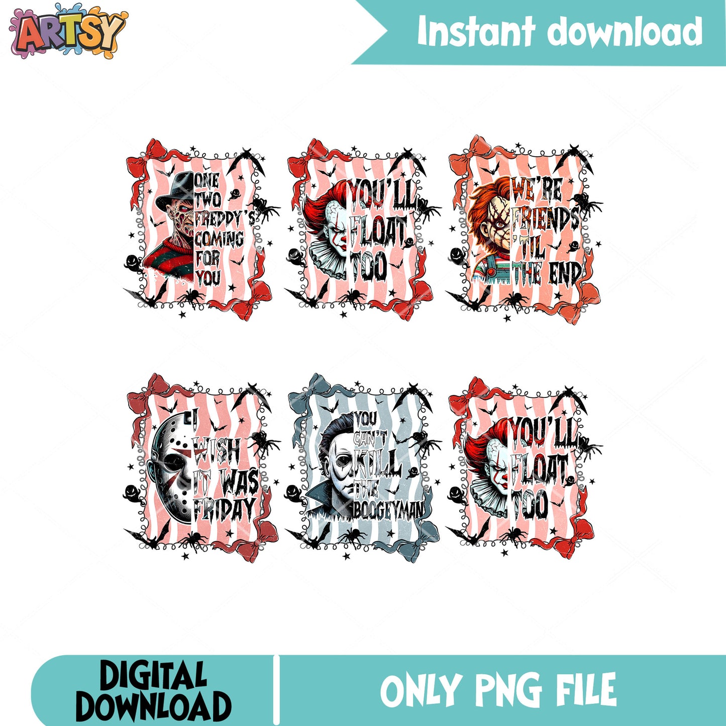 Horror halloween quote png bundle, horror movie png, halloween horror png