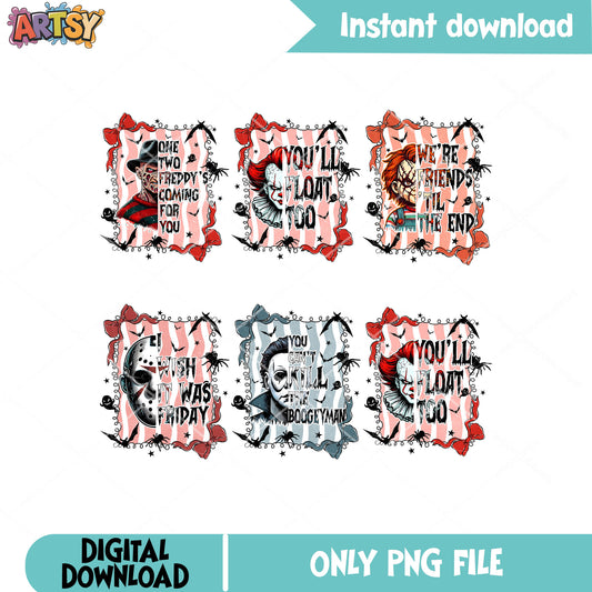 Horror halloween quote png bundle, horror movie png, halloween horror png