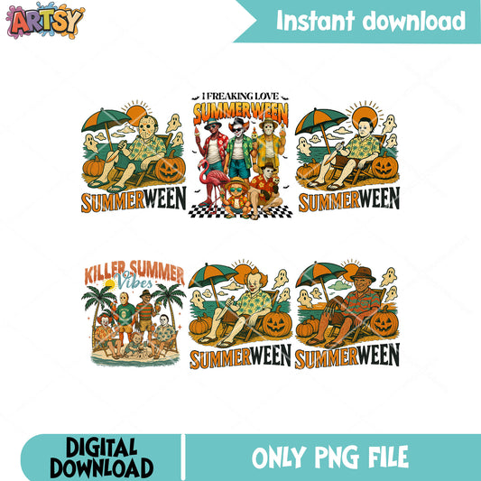 Horror in summerween png bundle, summer ween png, horror murder png