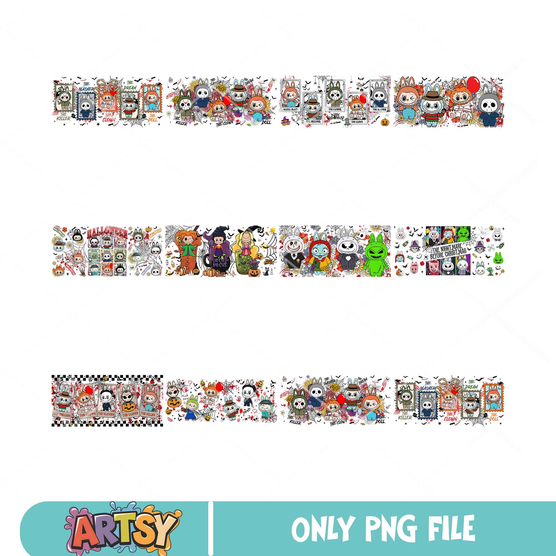 Horror labubu box png bundle, labubu halloween png, horror costume png