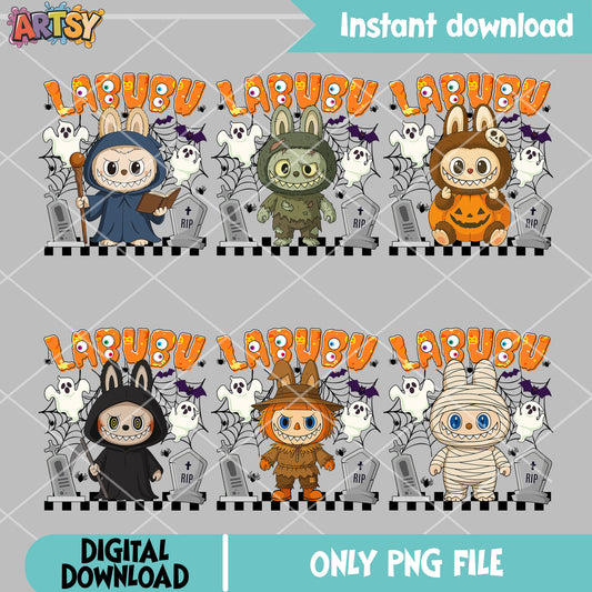 Horror labubu bundle png design, labubu costume png, labubu halloween png