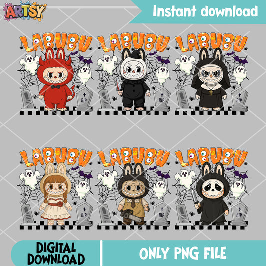 Horror labubu bundle png file, labubu costume png, labubu halloween png