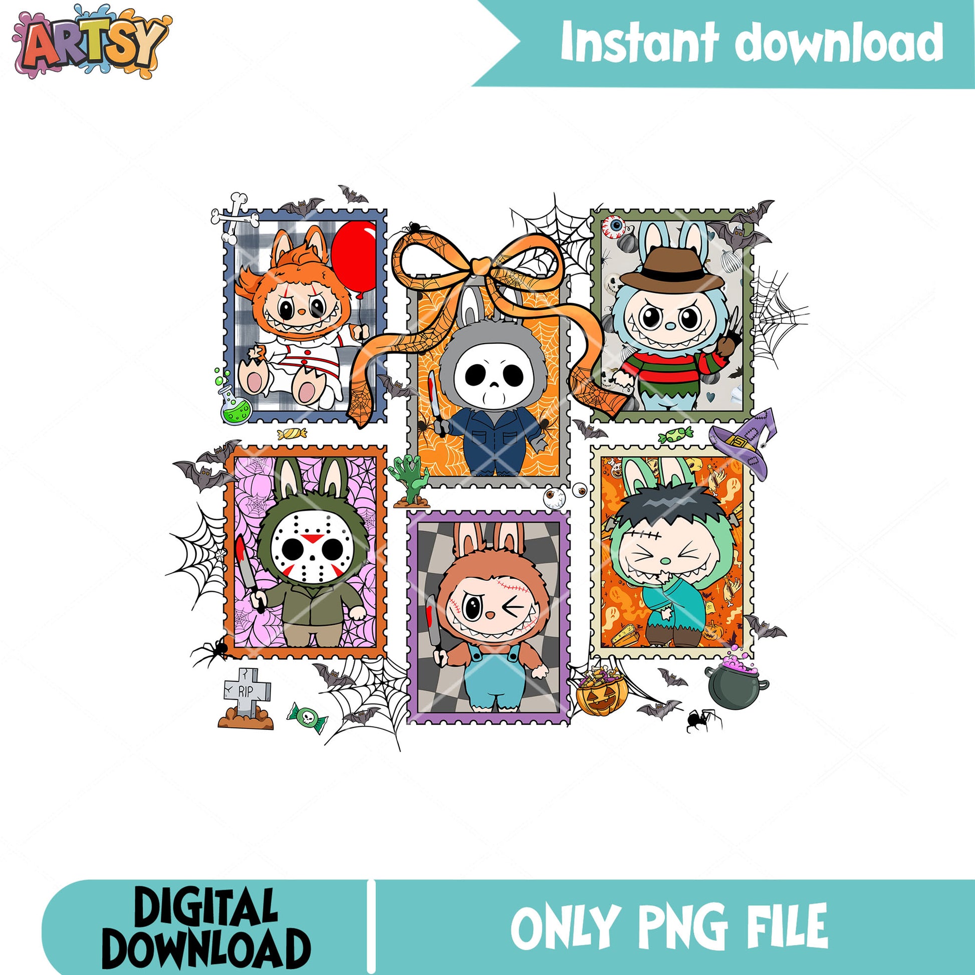 Horror labubu halloween png, halloween labubu png, horror movies png