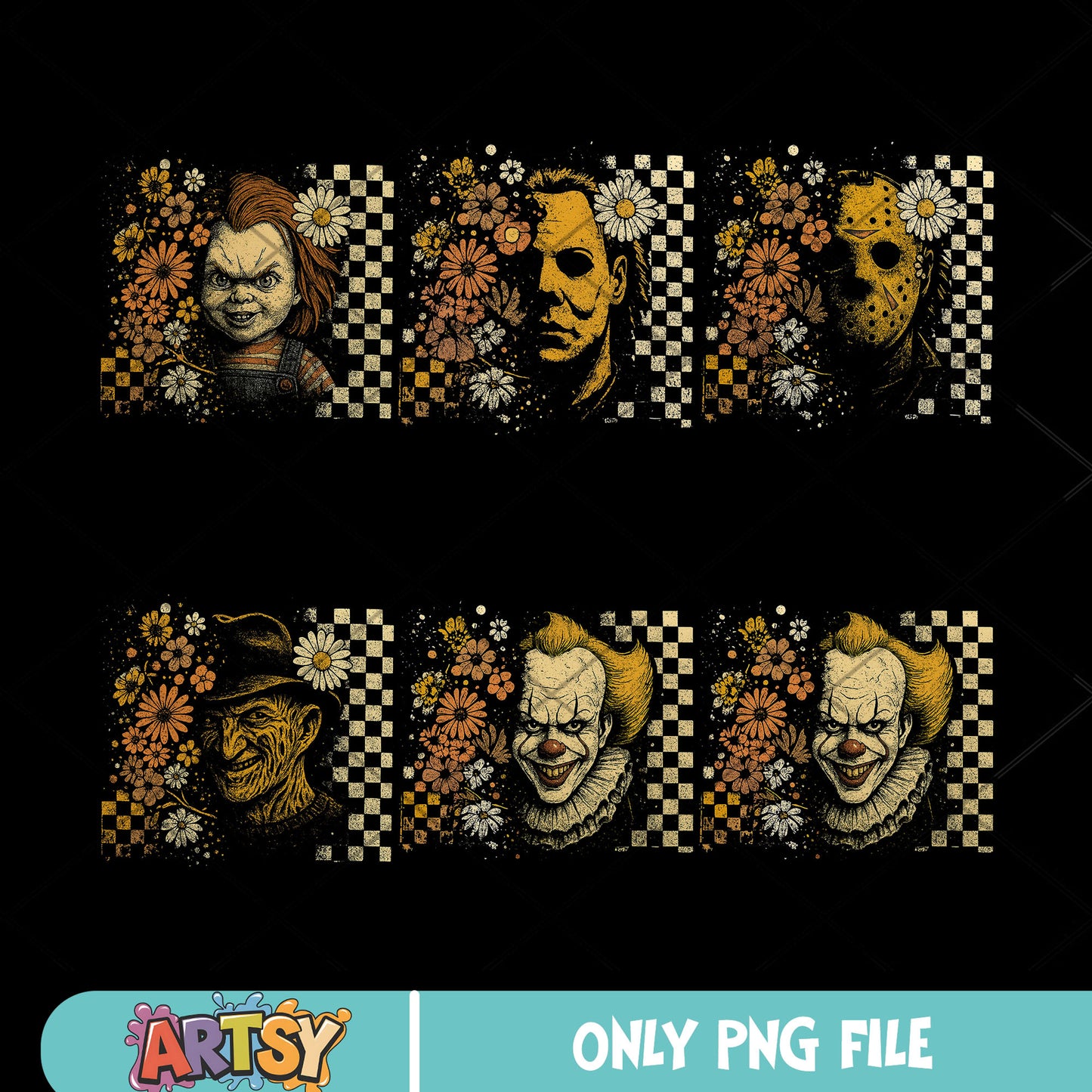 Horror murder floral png bundle, horror movies png, floral horror​ png