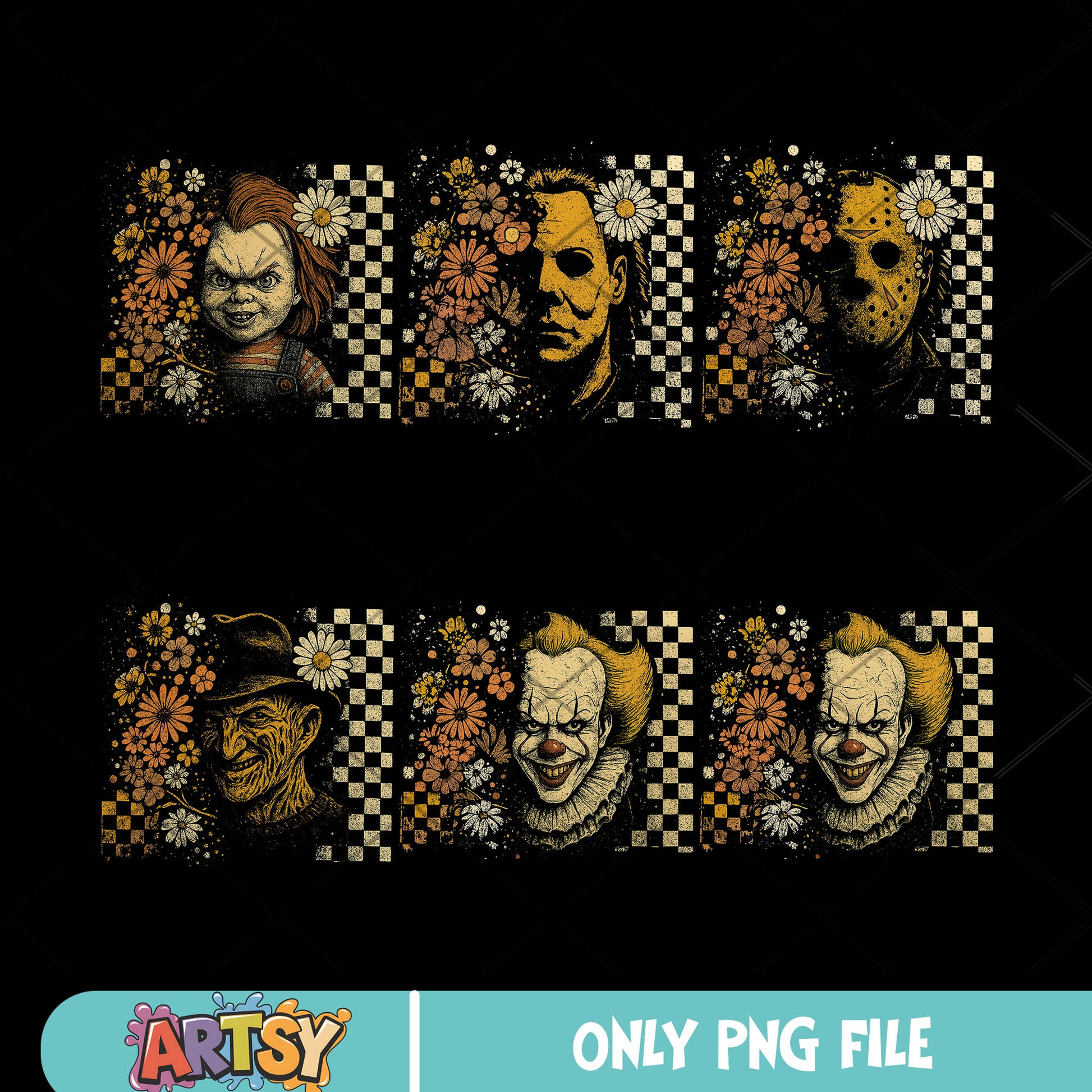 Horror murder floral png bundle, horror movies png, floral horror​ png