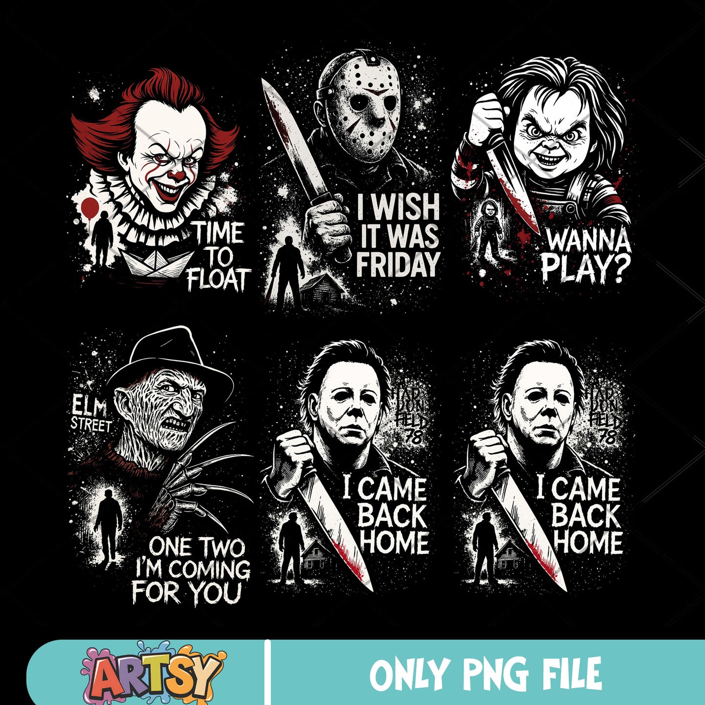 Horror wanna play png bundle, horror movies​ png, horror quotes png